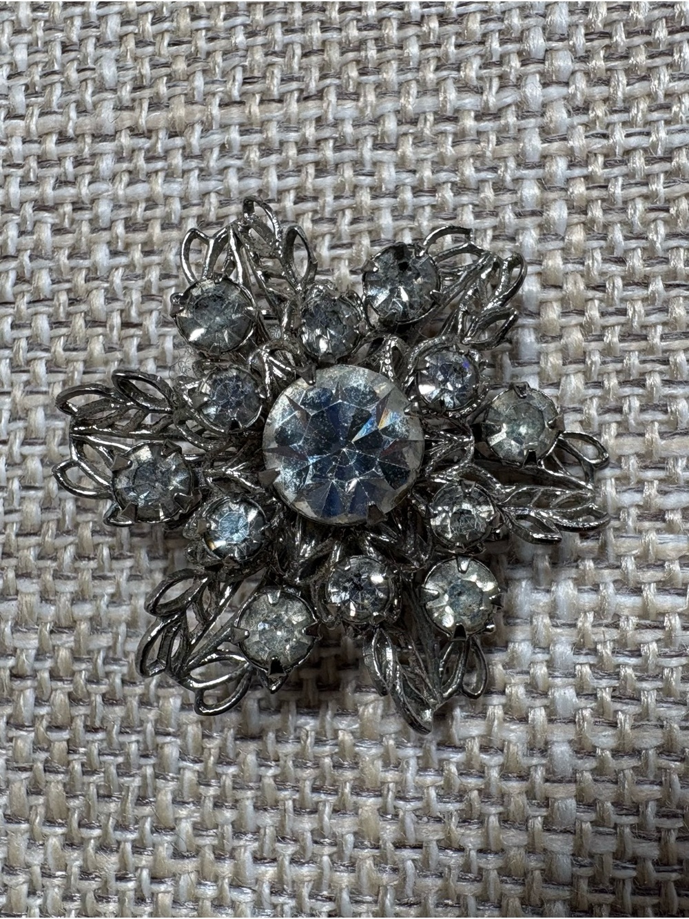 Crystal Snowflake Brooch in Silver Tone - Clear Rhinestone Pin
